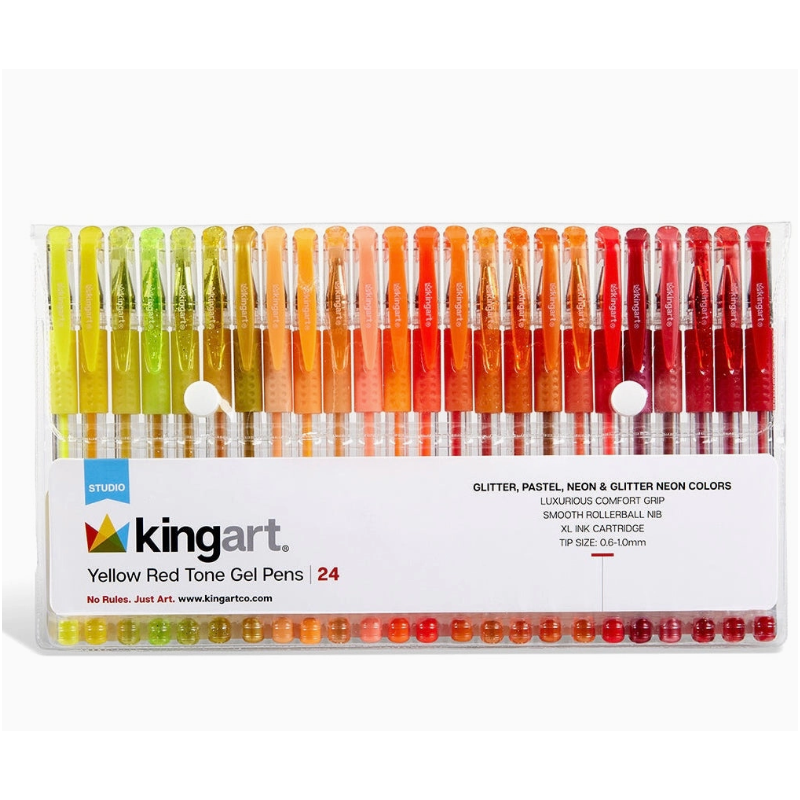 Stylos gel 24 couleurs tons rouges et jaunes
