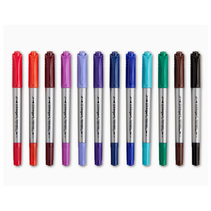 SET DE 12 STYLOS FEUTRES PERMANENT DOUBLE POINTES KINGART
