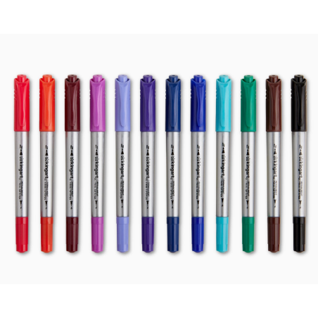 SET DE 12 STYLOS FEUTRES PERMANENT DOUBLE POINTES KINGART