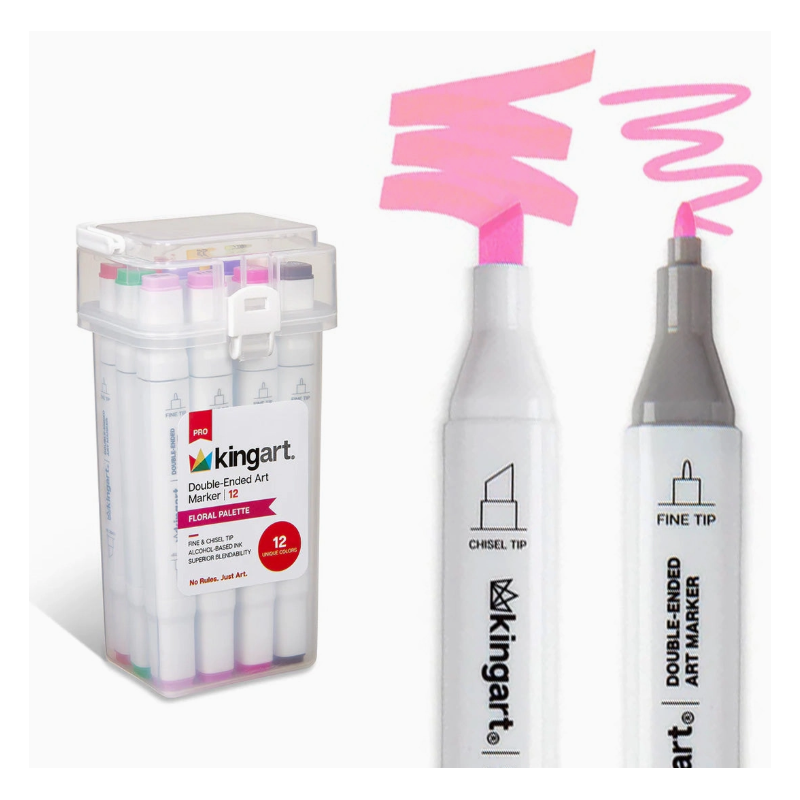 SET DE 12 FEUTRES ALCOOL PACK FLORAL DOUBLE POINTE KINGART