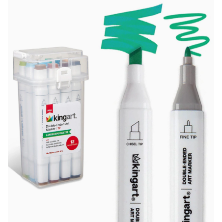 SET DE 12 FEUTRES ALCOOL PACK LANDSCAPE DOUBLE POINTE KINGART