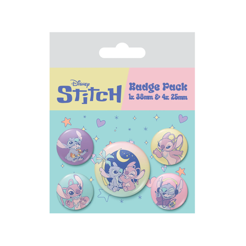 LOT DE 5 BADGES  STITCH & ANGEL  - SPACE ROCKS