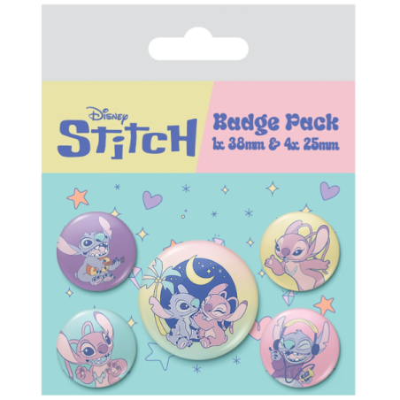 LOT DE 5 BADGES  STITCH & ANGEL  - SPACE ROCKS