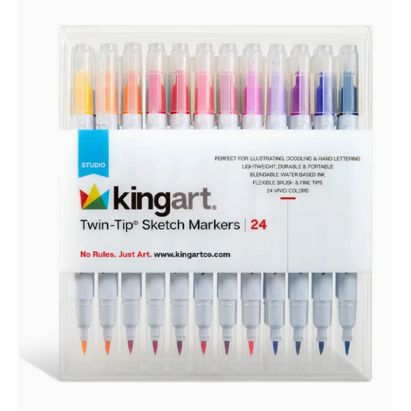 Pack de 24 Feutres à eau Double pointe brush et fine KINGART