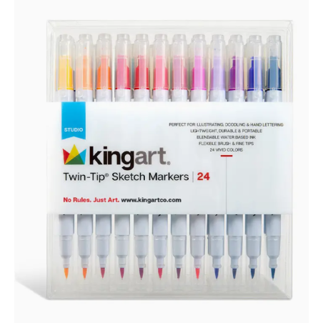 Pack de 24 Feutres à eau Double pointe brush et fine KINGART