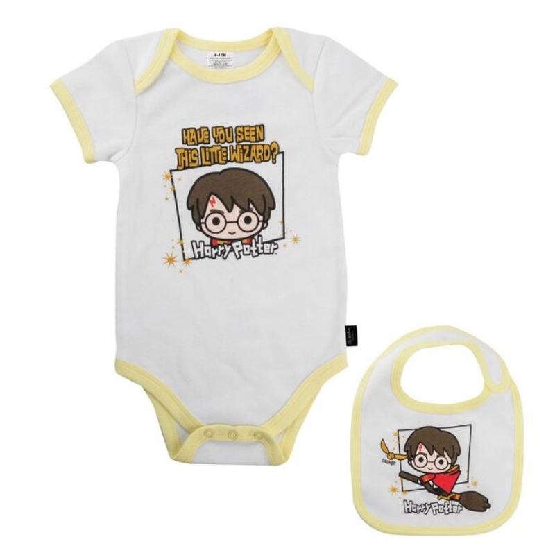 Ensemble body bébé Harry Potter avec bavoirs - Petit Sorcier. Taille : 12-18 mois.