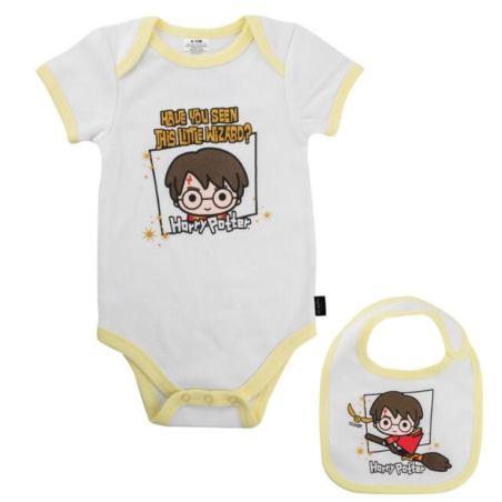 Ensemble body bébé Harry Potter avec bavoirs - Petit Sorcier. Taille : 12-18 mois.