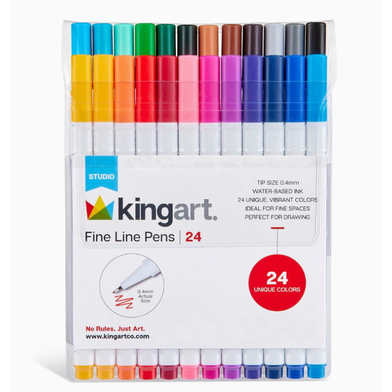 Stylos à pointe fine 24 couleurs KINGART