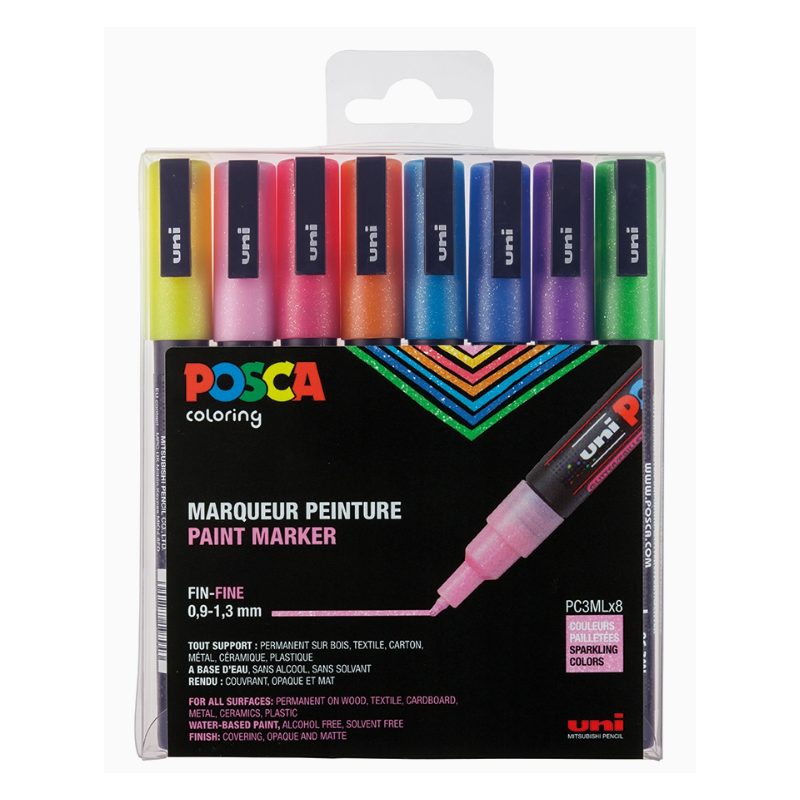 Ensemble de 8 marqueurs PAILLETTE peinture Uni Posca 3M