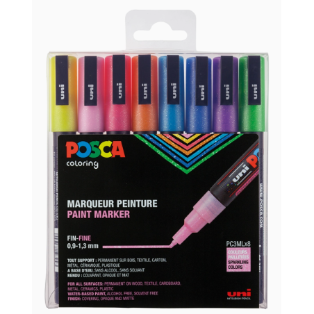 Ensemble de 8 marqueurs PAILLETTE peinture Uni Posca 3M