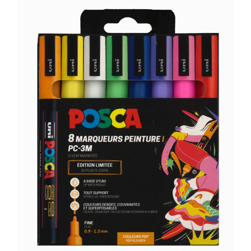 Set de 8 marqueurs Uni Posca PC-3M à pointe fine POP