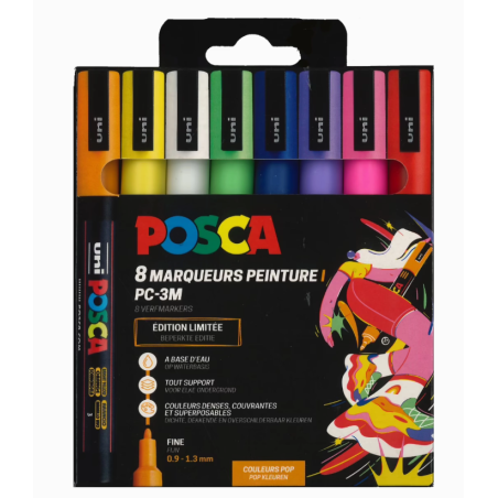 Set de 8 marqueurs Uni Posca PC-3M à pointe fine POP