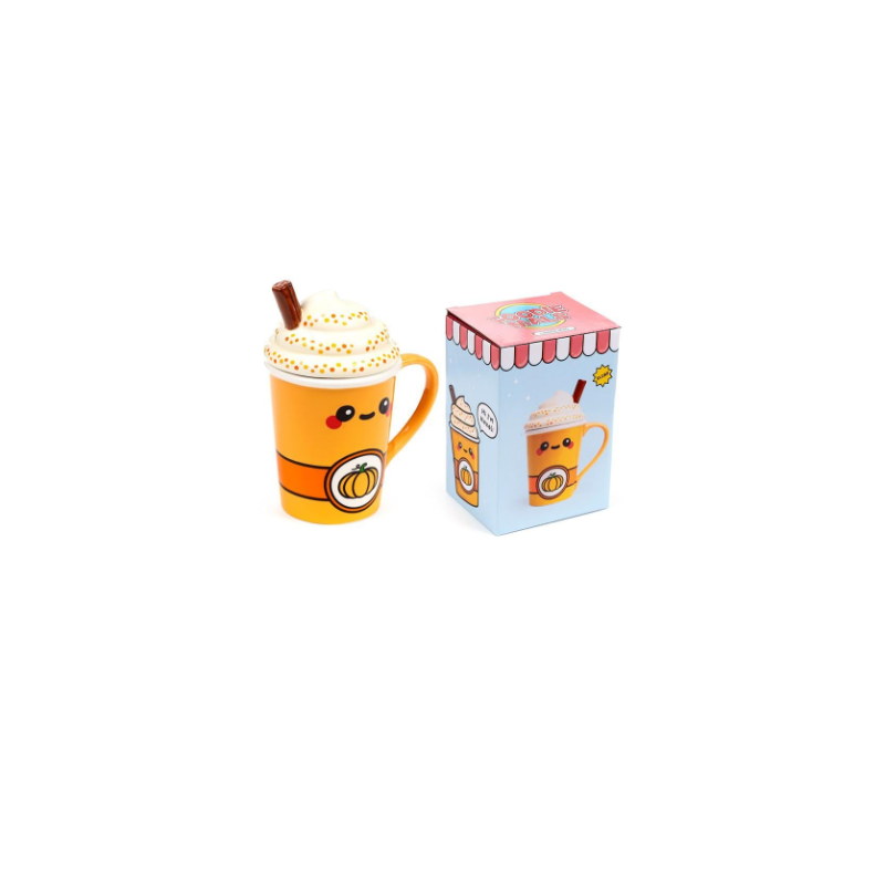 Mug + Couvercle 3D KAWAII - Latte Citrouille Epicé - 325ml
