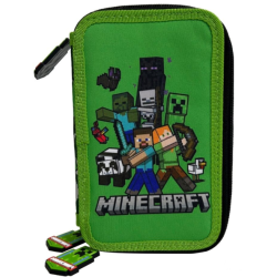 Minecraft - Trousse à crayons à trois compartiments – Avec contenu – 13,5 x 20 x 6,5 cm