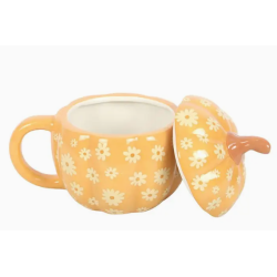 Tasse citrouille avec couvercle et motif floral rétro - 500Ml