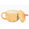 Tasse citrouille avec couvercle et motif floral rétro - 500Ml