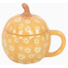 Tasse citrouille avec couvercle et motif floral rétro - 500Ml