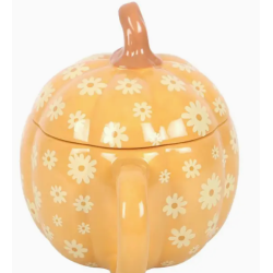 Tasse citrouille avec couvercle et motif floral rétro - 500Ml
