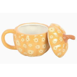 Tasse citrouille avec couvercle et motif floral rétro - 500Ml