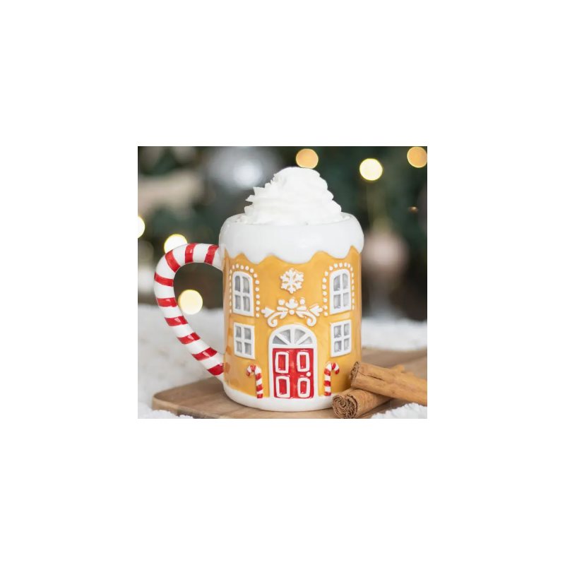 Tasse de Noël en forme de maison en pain d'épices avec anse sucre d'orge - 500Ml
