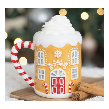 Tasse de Noël en forme de maison en pain d'épices avec anse sucre d'orge - 500Ml