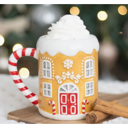 Tasse de Noël en forme de maison en pain d'épices avec anse sucre d'orge - 500Ml