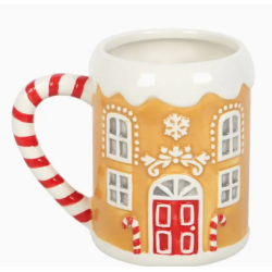 Tasse de Noël en forme de maison en pain d'épices avec anse sucre d'orge - 500Ml
