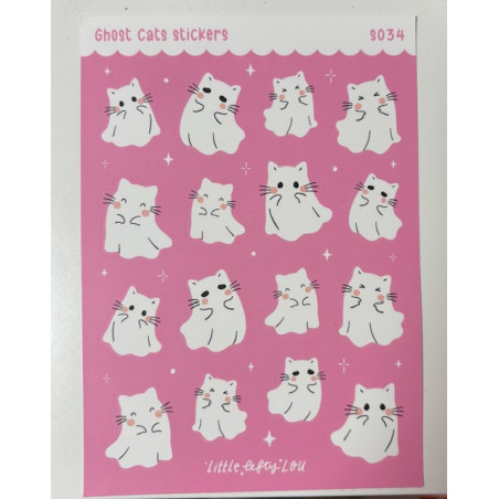 Feuille d'autocollants chats fantômes mignon