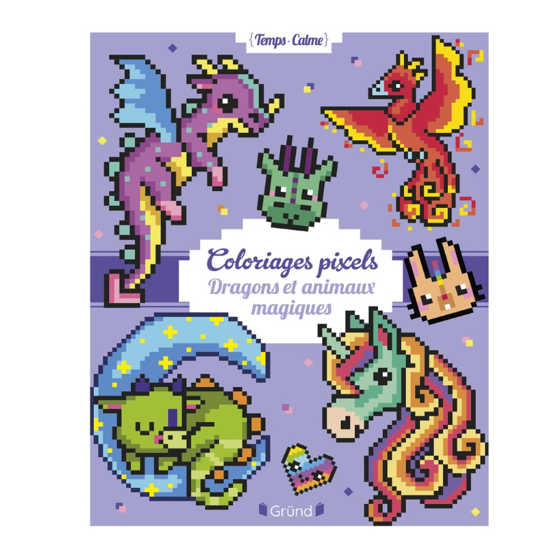 Coloriages pixels – Dragons et animaux magiques – Album de coloriage