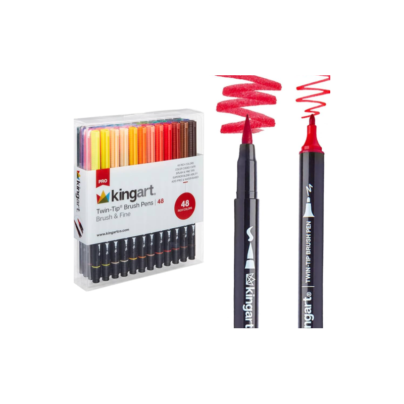 SET DE 48 FEUTRES DOUBLE POINTES A EAU KINGART