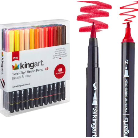 SET DE 48 FEUTRES DOUBLE POINTES A EAU KINGART