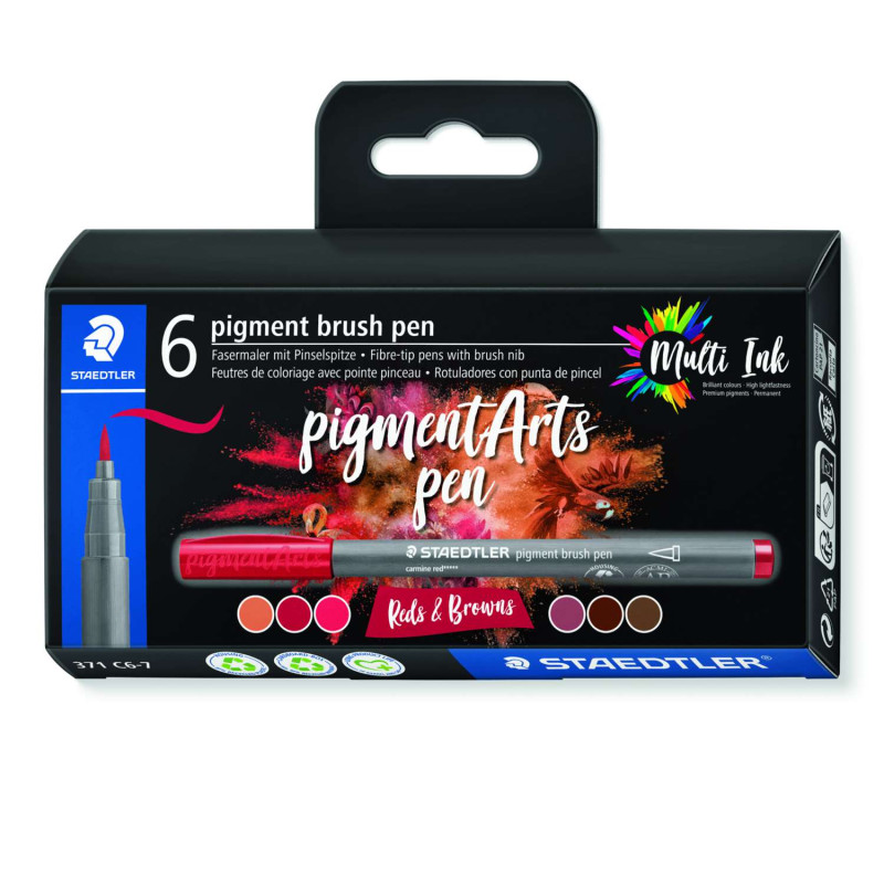 Sets de 6 feutres pigment brush pen 371 Staedtler REDS & BROWNS