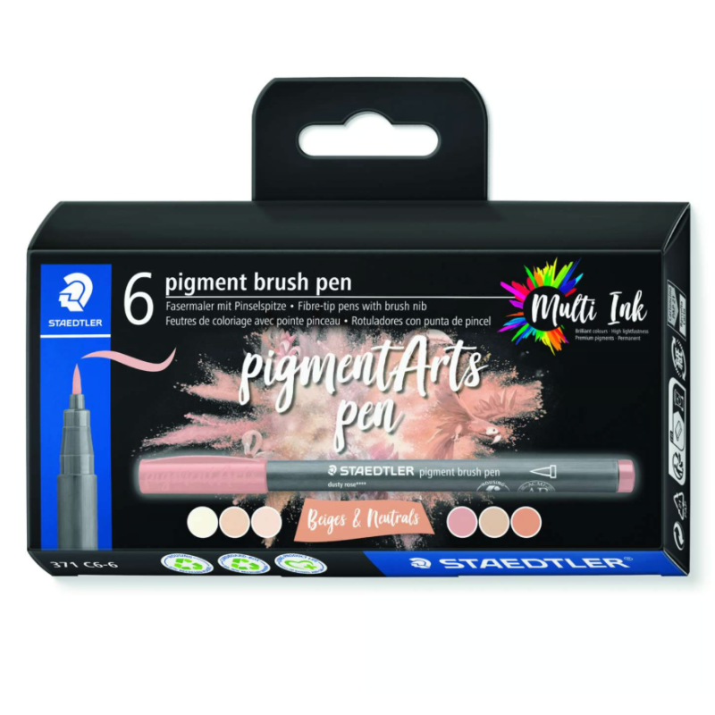 Sets de 6 feutres pigment brush pen 371 Staedtler BEIGES & NEUTRALS