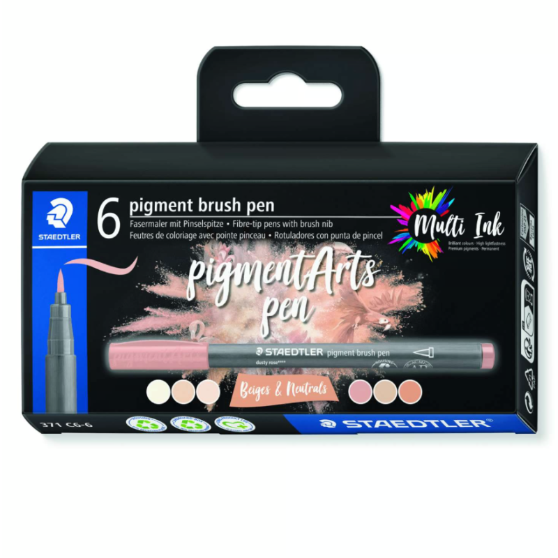 Sets de 6 feutres pigment brush pen 371 Staedtler PASTEL COLOURS