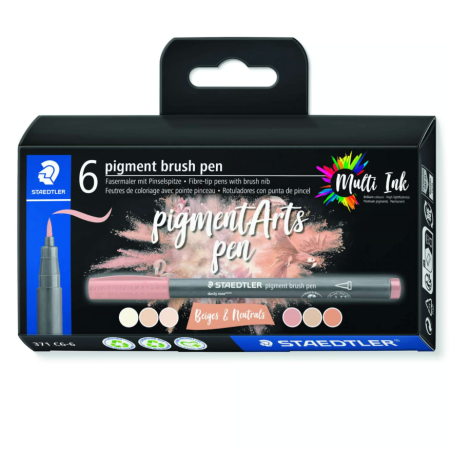 Sets de 6 feutres pigment brush pen 371 Staedtler PASTEL COLOURS