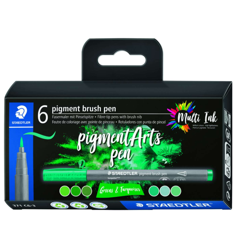 Sets de 6 feutres pigment brush pen 371 Staedtler Green & Turquoises