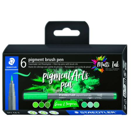 Sets de 6 feutres pigment brush pen 371 Staedtler Green & Turquoises