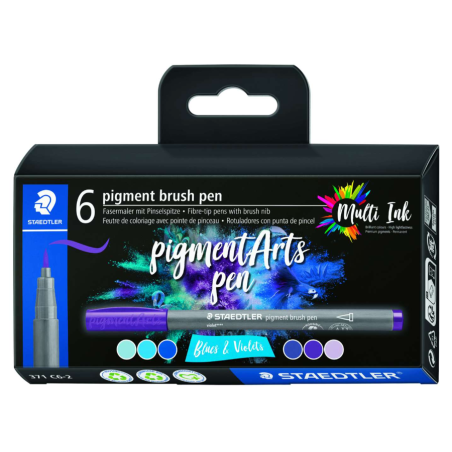 Sets de 6 feutres pigment brush pen 371 Staedtler Blues & Violets