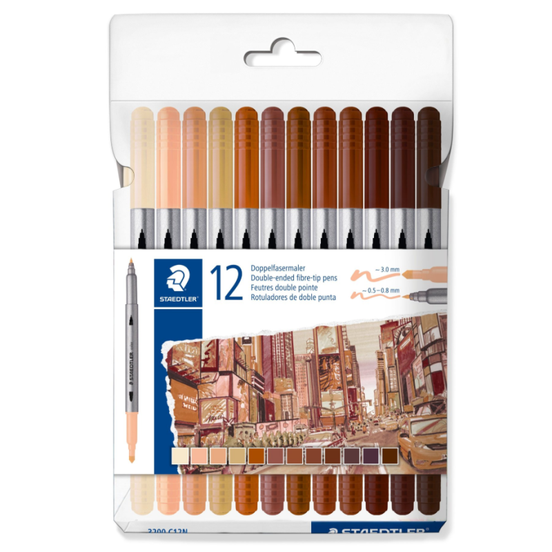 Lot 12 feutres à eau double pointes STAEDTLER Skin 3200