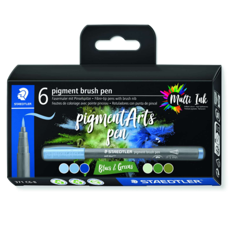 Sets de 6 feutres pigment brush pen 371 Staedtler Blues & Greens