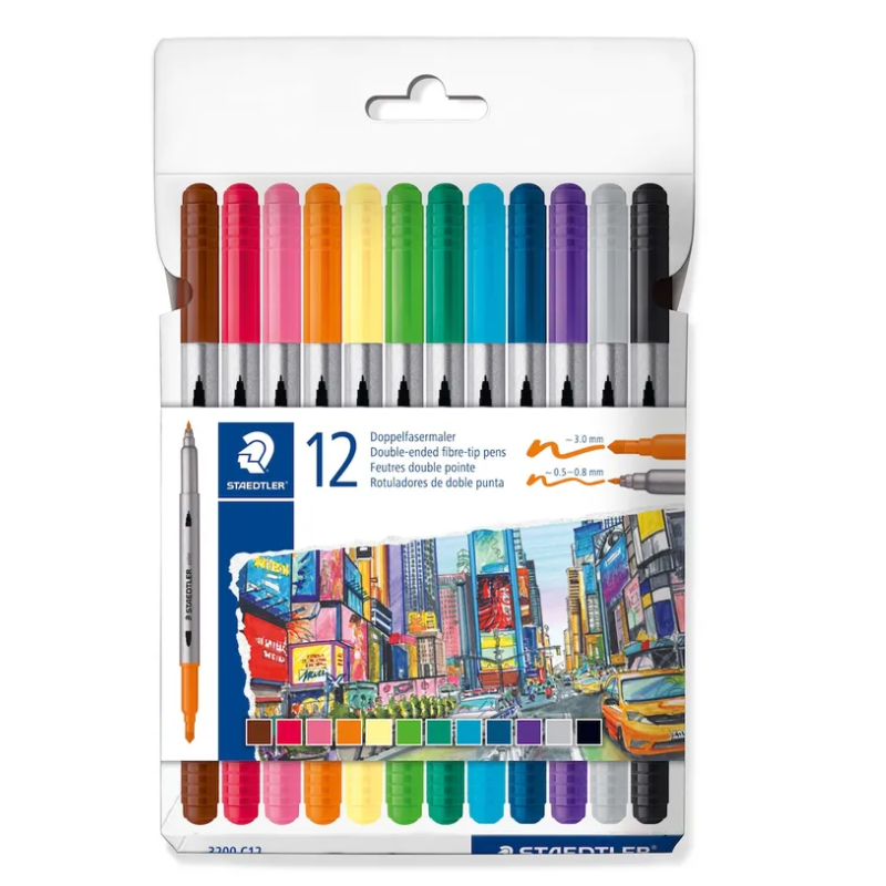 Lot 12 feutres à eau double pointes STAEDTLER Essentiel 3200