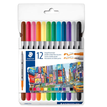 Lot 12 feutres à eau double pointes STAEDTLER Essentiel 3200