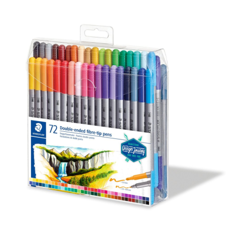 Lot de 72 feutres à eau double pointe Staedtler Couleurs assorties - Design Journey