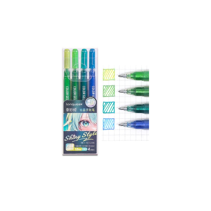 Pack de 4 stylos gel à paillettes Languo  VERT