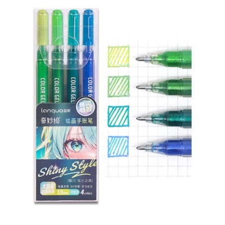 Pack de 4 stylos gel à paillettes Languo  VERT