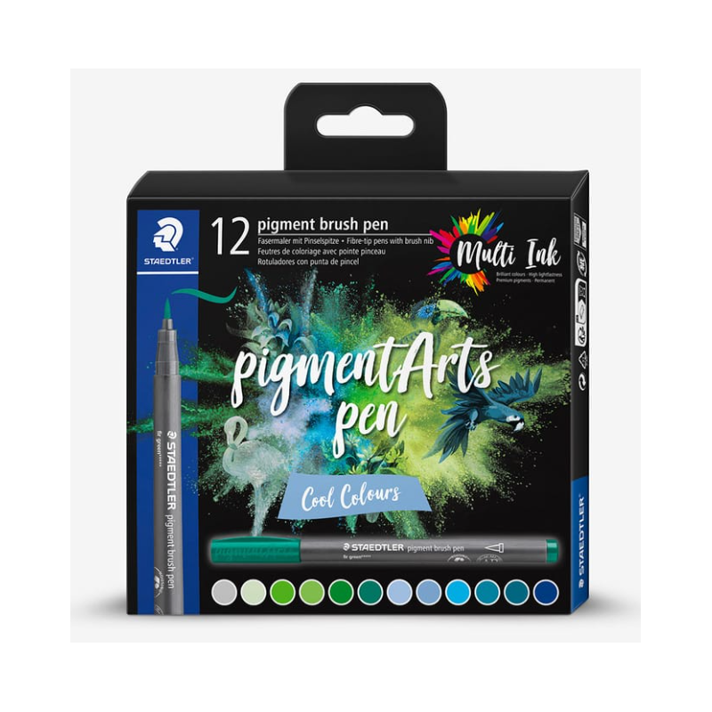 Sets de 12 feutres pigment brush pen Staedtler COOL COLOURS