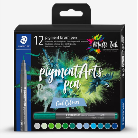 Sets de 12 feutres pigment brush pen Staedtler COOL COLOURS