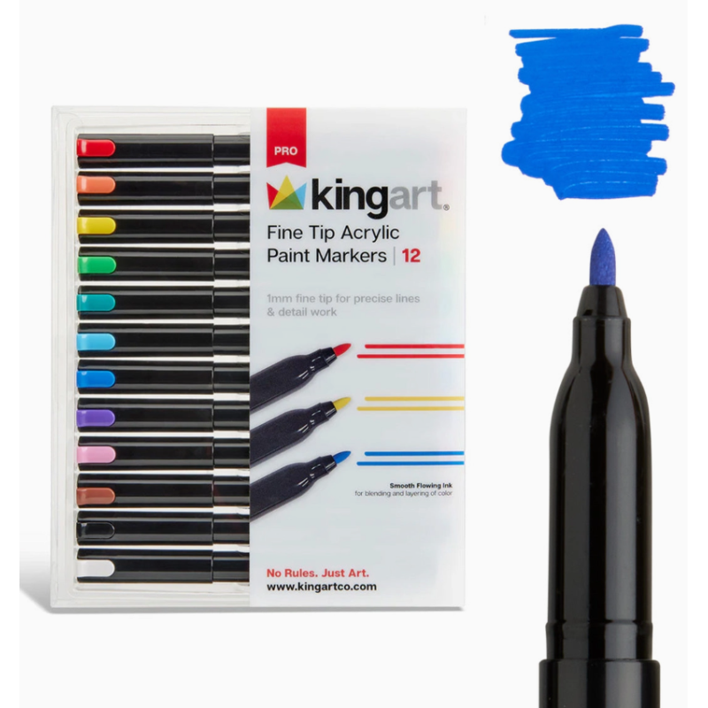 SET de Feutres acrylique Pointe fine 12 couleurs Essential KINGART