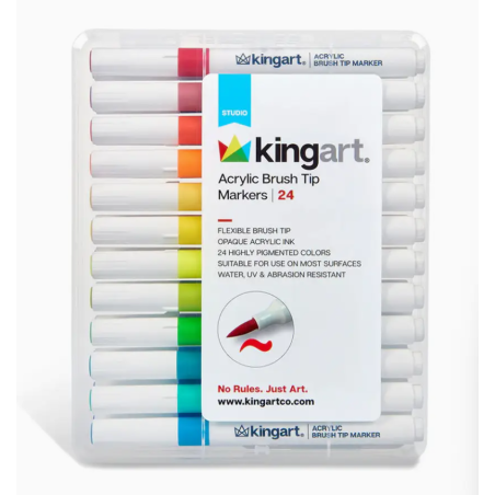 SET PACK FEUTRE ACRYLIQUE POINTE BRUSH 24 couleurs classiques KINGART