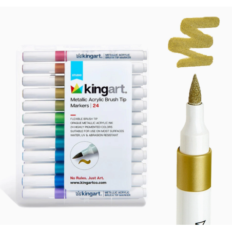 SET PACK FEUTRE ACRYLIQUE POINTE BRUSH 24 couleurs METALLIC KINGART